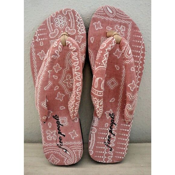 Free People Women's Sz 41 US 10-11 Pink & White Es Verdra Cotton Thong Sandals - Picture 16 of 16